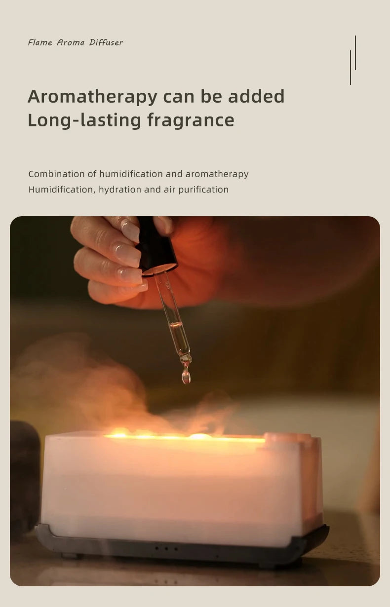 Difusor de Aromas com Efeito de Chama Colorida – Humidificador de Ar Ultrassónico com Temporizador e Aromaterapia