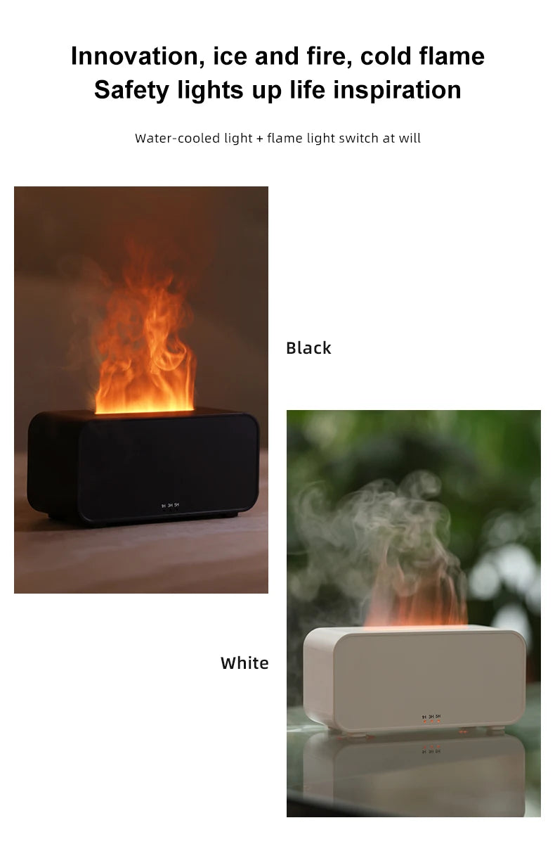 Difusor de Aromas com Efeito de Chama Colorida – Humidificador de Ar Ultrassónico com Temporizador e Aromaterapia