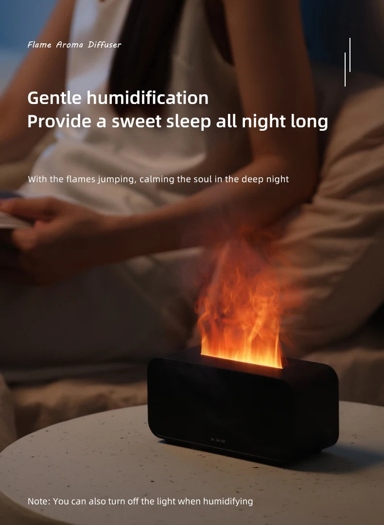 Difusor de Aromas com Efeito de Chama Colorida – Humidificador de Ar Ultrassónico com Temporizador e Aromaterapia