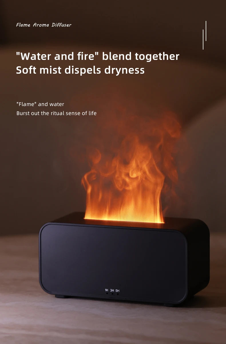 Difusor de Aromas com Efeito de Chama Colorida – Humidificador de Ar Ultrassónico com Temporizador e Aromaterapia