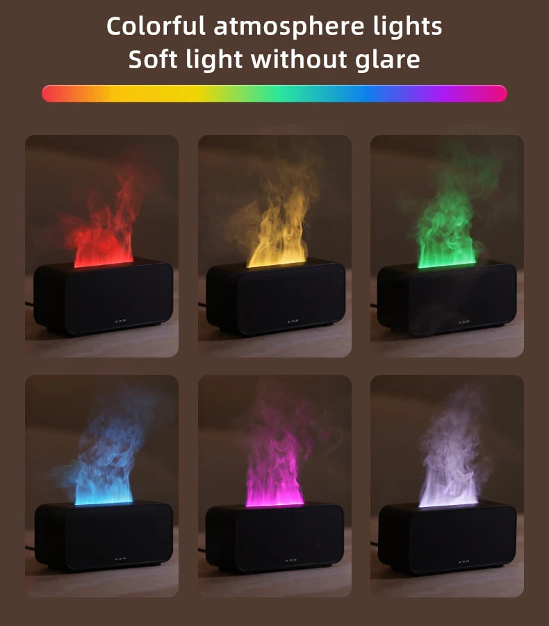 Difusor de Aromas com Efeito de Chama Colorida – Humidificador de Ar Ultrassónico com Temporizador e Aromaterapia