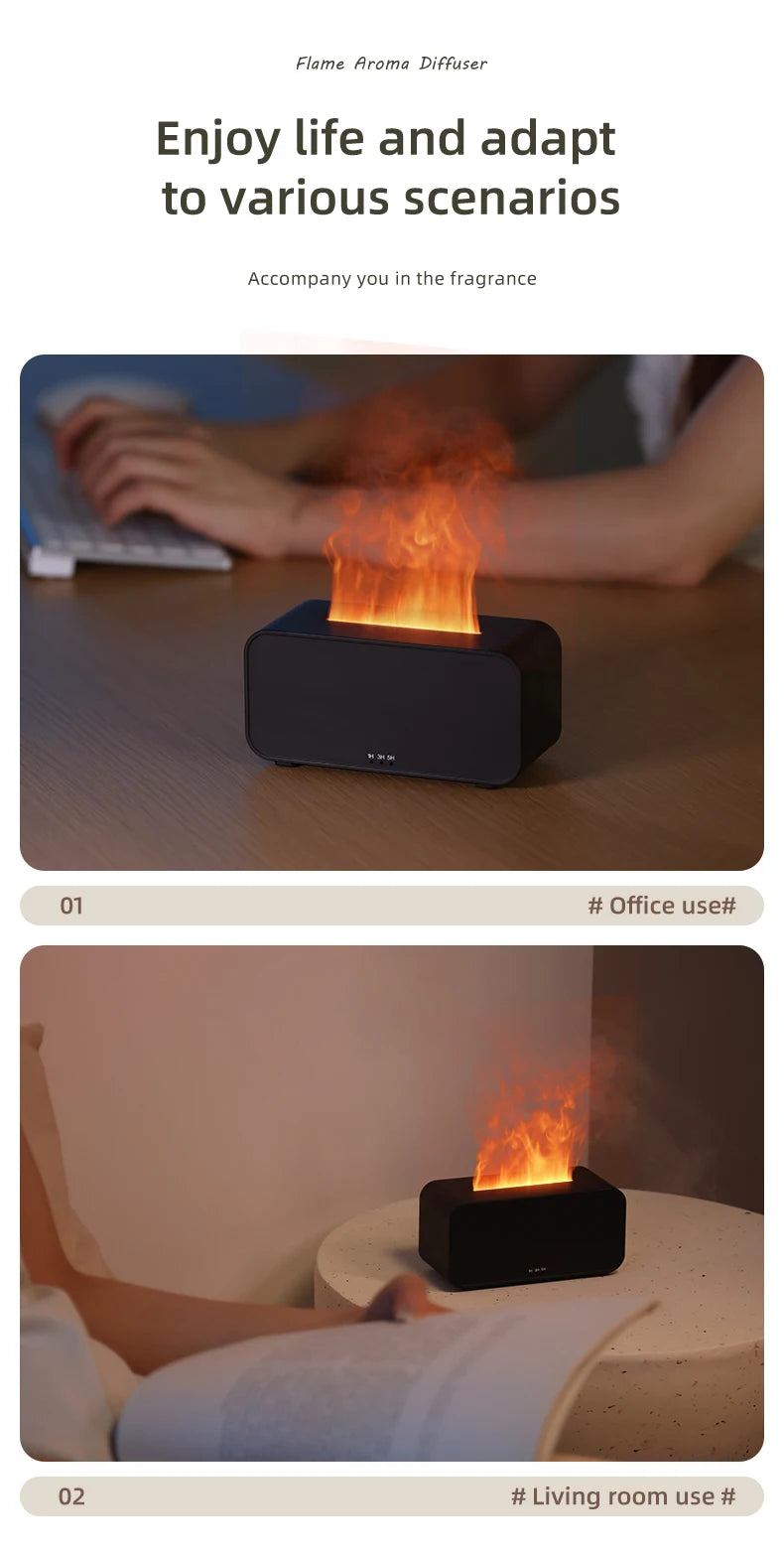 Difusor de Aromas com Efeito de Chama Colorida – Humidificador de Ar Ultrassónico com Temporizador e Aromaterapia