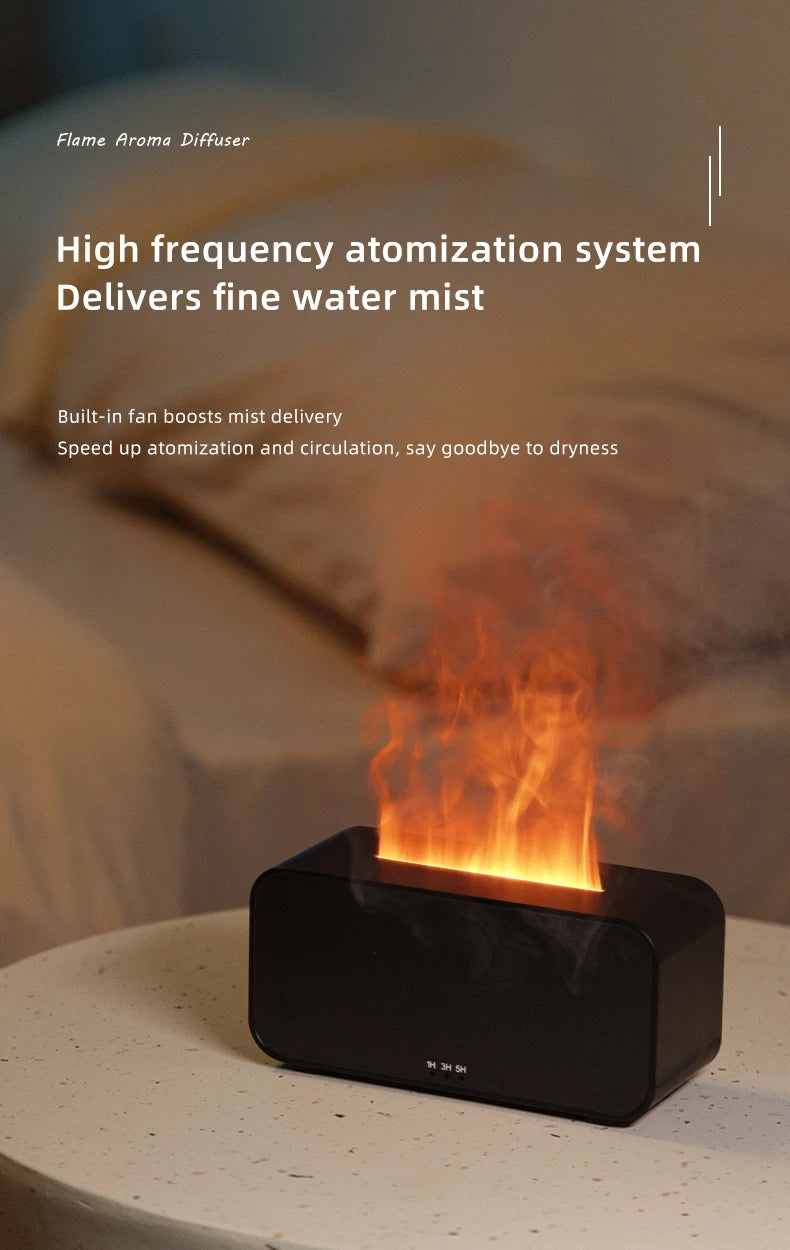 Difusor de Aromas com Efeito de Chama Colorida – Humidificador de Ar Ultrassónico com Temporizador e Aromaterapia
