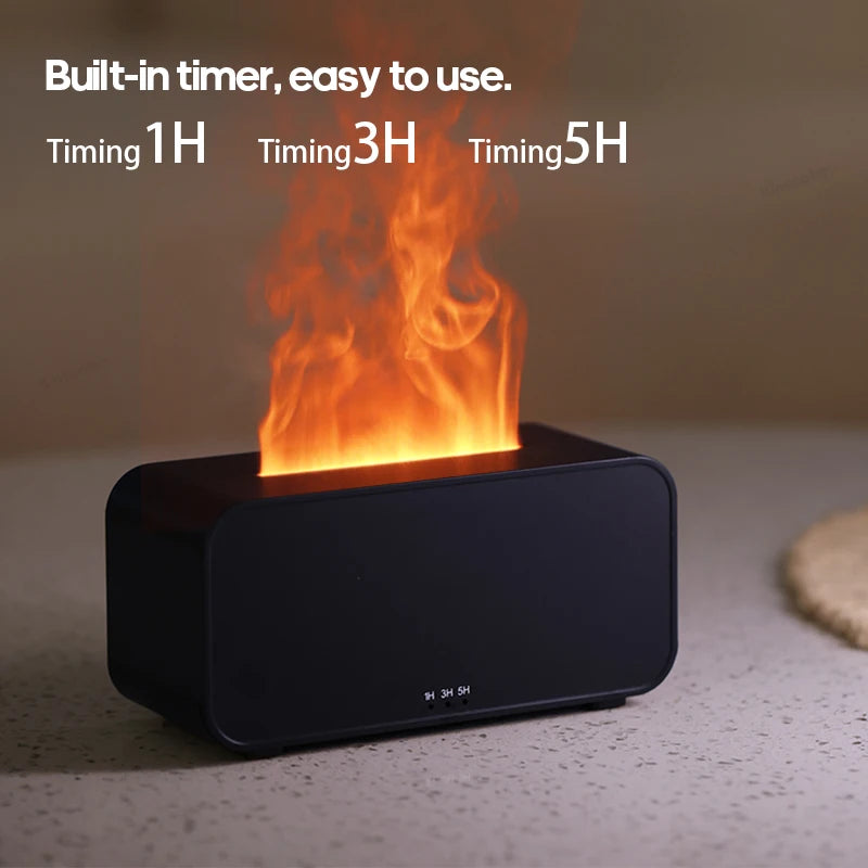 Difusor de Aromas com Efeito de Chama Colorida – Humidificador de Ar Ultrassónico com Temporizador e Aromaterapia
