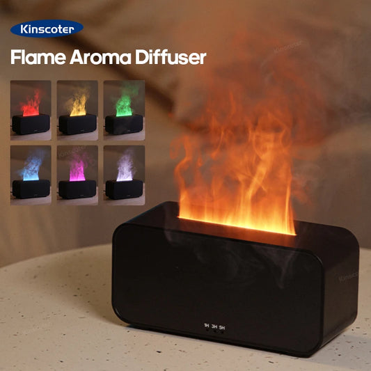 Difusor de Aromas com Efeito de Chama Colorida – Humidificador de Ar Ultrassónico com Temporizador e Aromaterapia